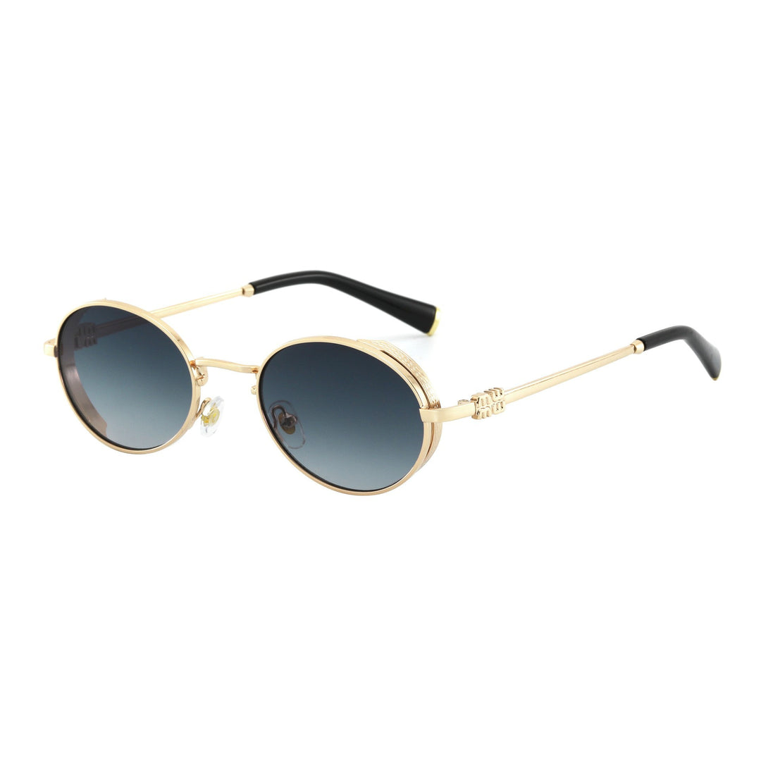 Dame Runde Designer-solbrille med elegant metallramme Skanto