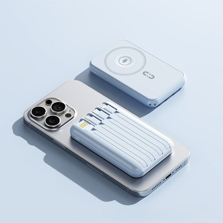 Bærbar Powerbank med trådløs ladeteknologi og innebygd Smart-teknologi Skanto
