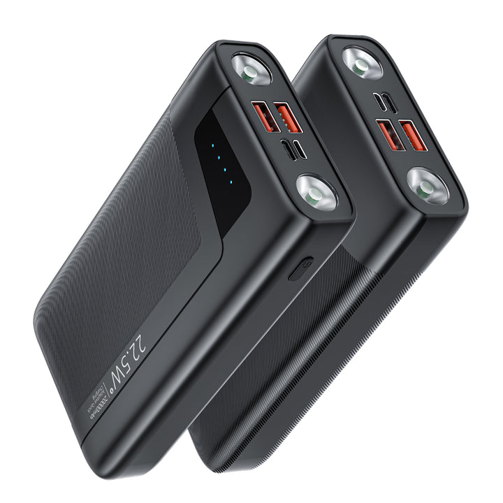 Kraftig powerbank med integrert LED-belysning og hurtigladingsfunksjon Skanto