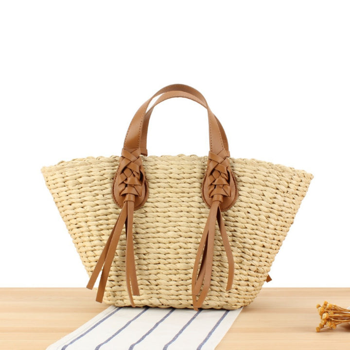 Braided beach bag with leather handle Skanto