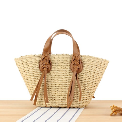 Braided beach bag with leather handle Skanto