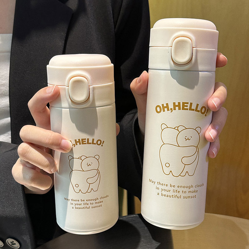 Damen isolierte Trinkflasche mit süßem Tierdesign und praktischem Klappdeckel Skanto
