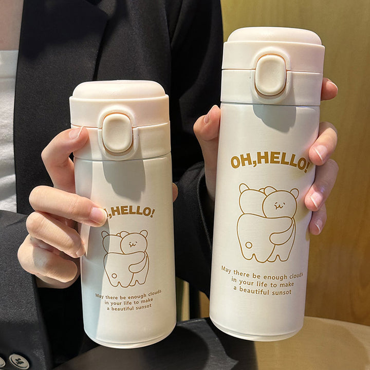 Damen isolierte Trinkflasche mit süßem Tierdesign und praktischem Klappdeckel Skanto