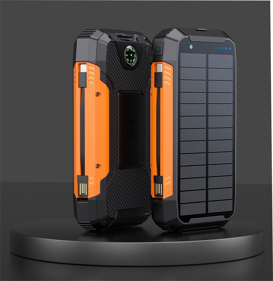 Robust solcelle powerbank med integrert kompass og LED-belysning Skanto