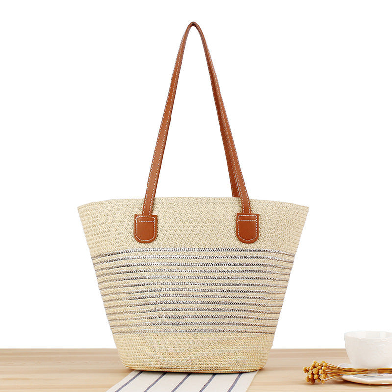 Straw Bag in Modern Stripe Design Skanto