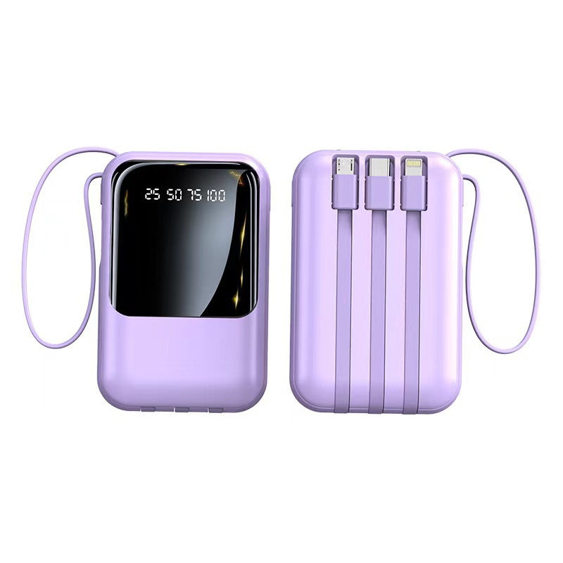 Kompakt powerbank med digital skjerm og integrerte ladekabler Skanto