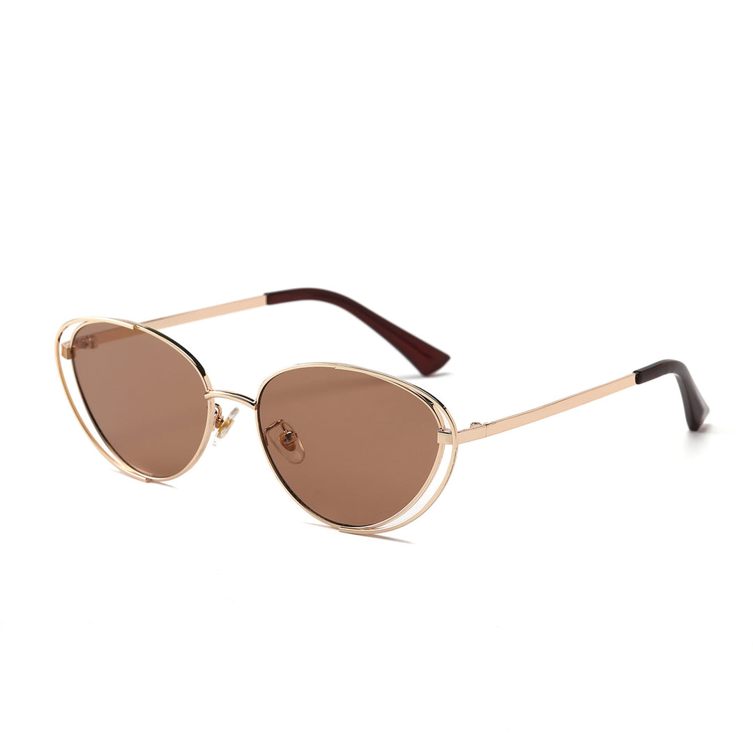 Dame geometrisk solbrille med rødt glass og elegant metallramme Skanto