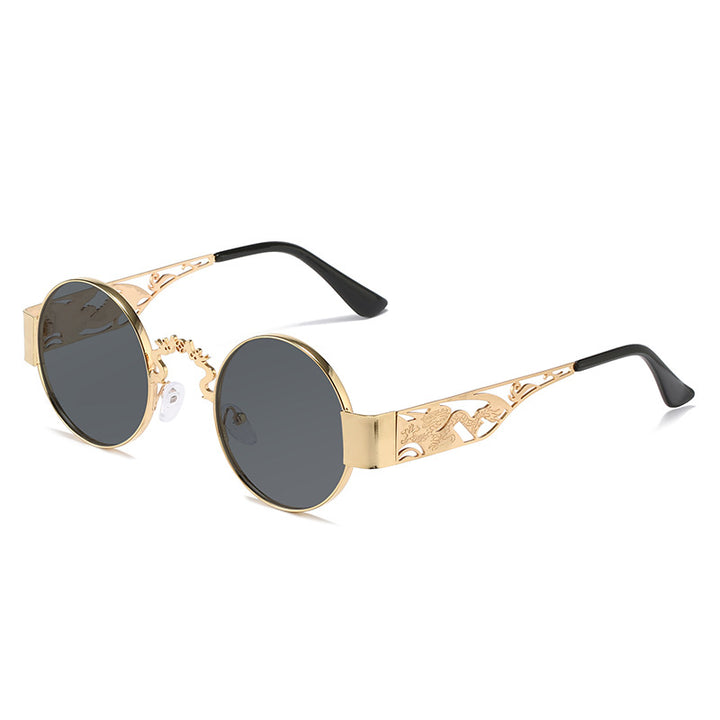 Dame kunstnerisk rundt solbrille med elegant filigranramme Skanto