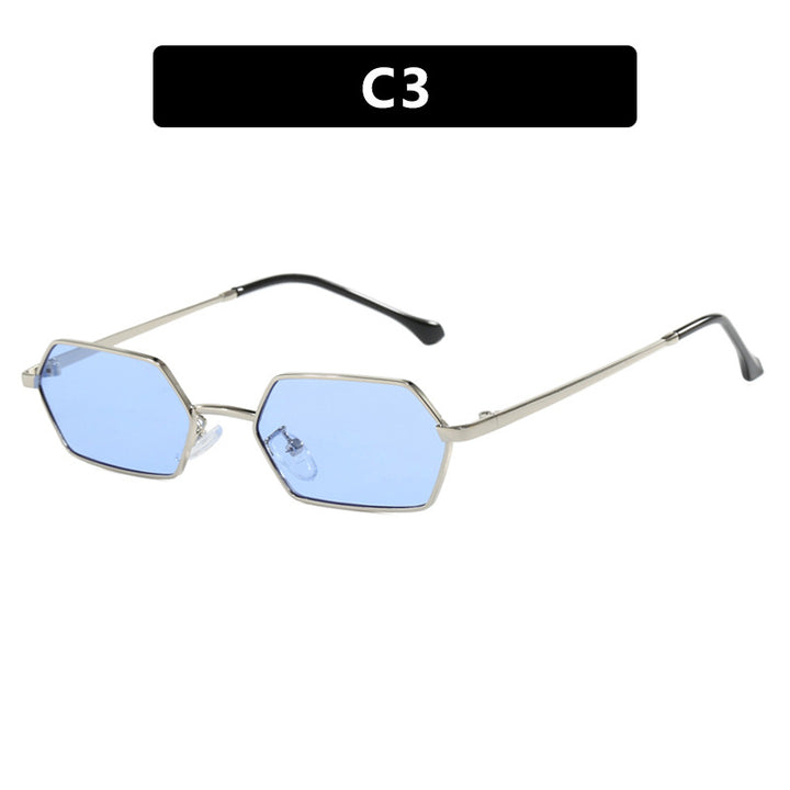 Dame hexagonal solbrille med elegant metallramme og UV-beskyttelse Skanto