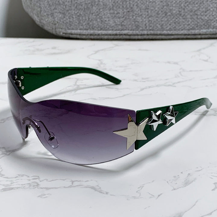 Dame stilige sportssolbriller med tredjedelsramme og iøynefallende stjerneaksenter Skanto
