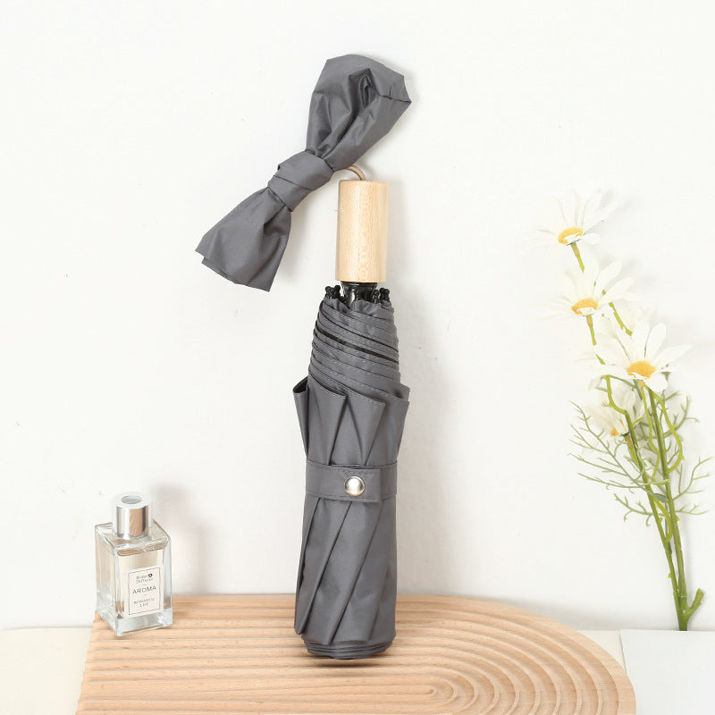 Damen Eleganter Falt-Regenschirm mit Holzgriff Skanto
