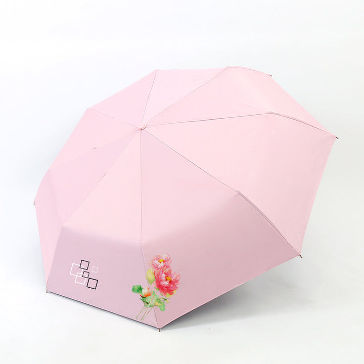 Kvinnes sammenleggbare paraply med elegant blomsterdesign Skanto
