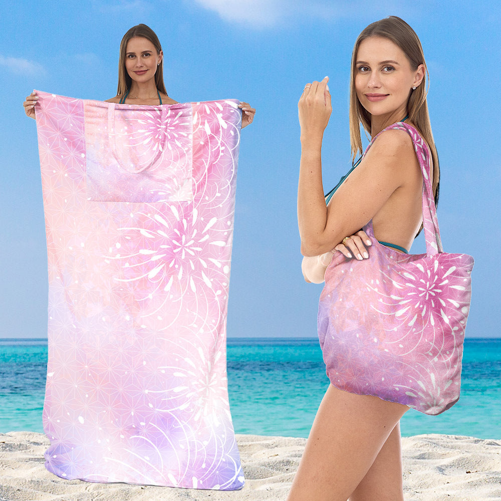 Multifunksjonelt strandhåndkle med integrert bærebag Skanto