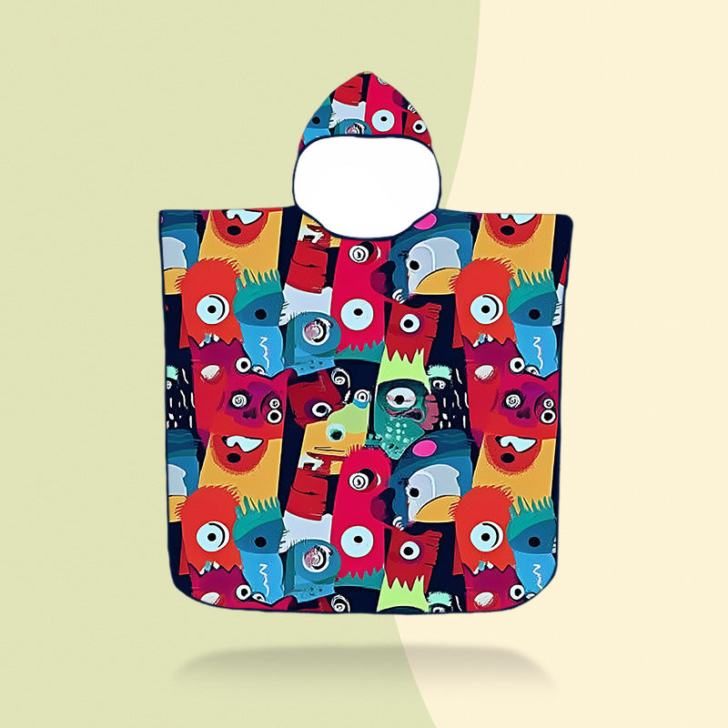 fargerik hetteponcho med robotmotiv Skanto