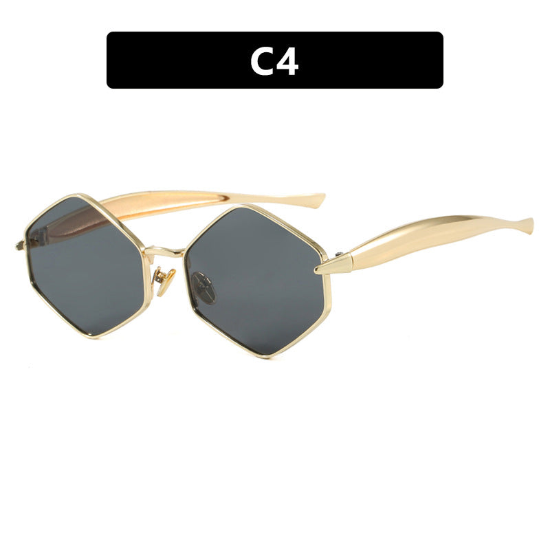 Dame hexagonal solbrille med elegant metallramme og UV-beskyttelse Skanto