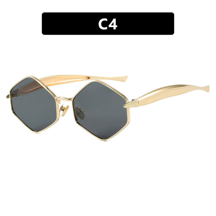 Dame hexagonal solbrille med elegant metallramme og UV-beskyttelse Skanto
