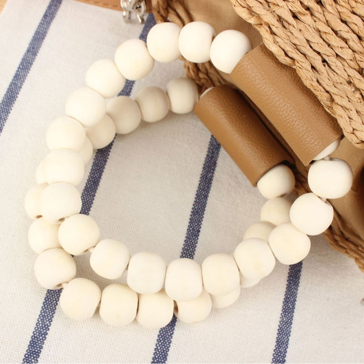 Basket bag with wooden handles and detachable shoulder strap Skanto