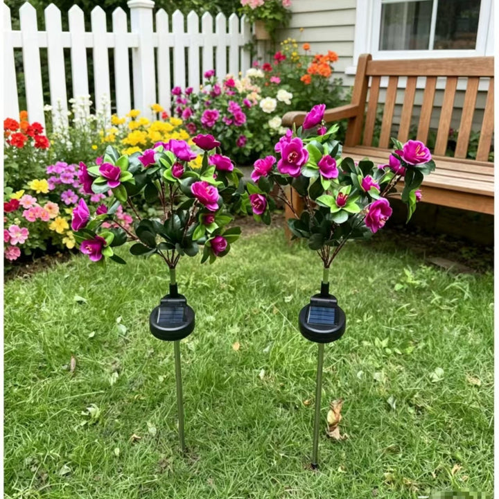 Solcel-drevne realistiske kamelia blomsterhage stake lys med justerbare LED-hoder og rustfritt stål spyd Skanto