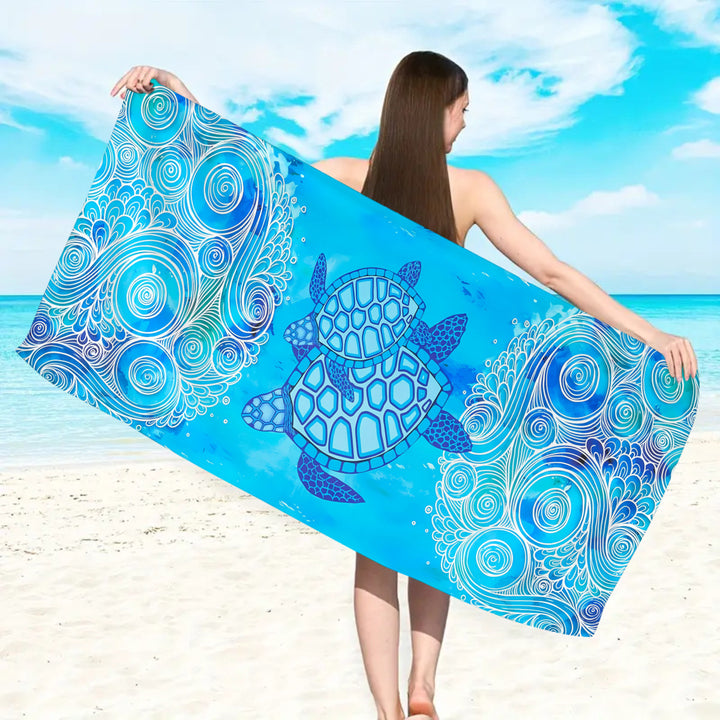 Mikrofiber strandhåndkle med eksklusivt skilpadde-motiv Skanto