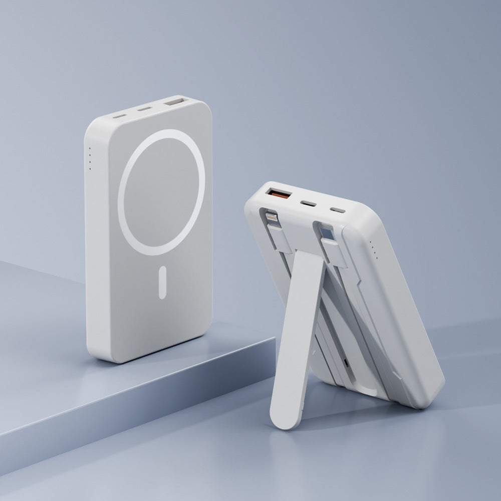 Powerbank med integrert stativfunksjon og trådløs ladealternativ Skanto