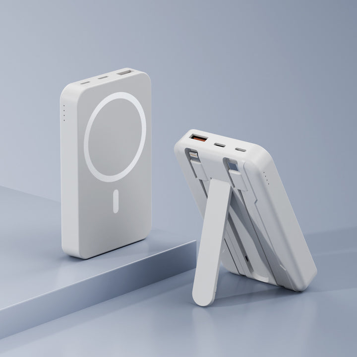 Powerbank med integrert stativfunksjon og trådløs ladealternativ Skanto