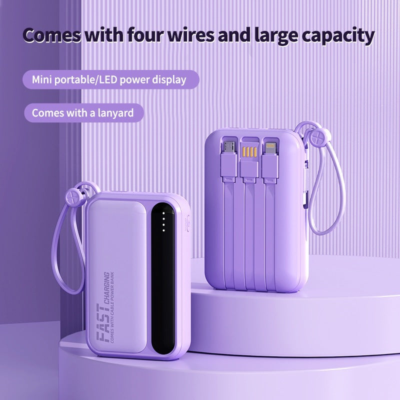 Bærbar powerbank med integrerte hurtigladeporter og multifunksjonskabel Skanto