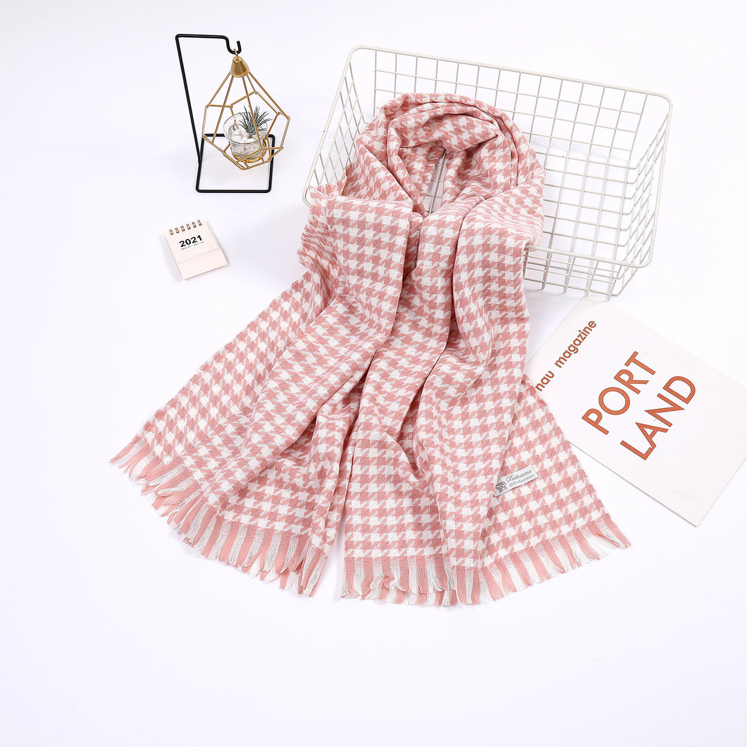 Dame elegant skjerf med houndstooth mønster Skanto