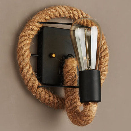 Skanto Vegglampe | Vintage Stil | Hamp Tau Lampe Design | Unik Dekorasjon | Miljøvennlig Vegglampe
