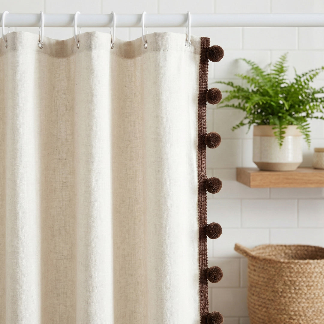 Teksturerte Pom Pom Trim Dusjforheng Skanto