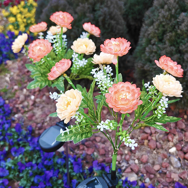 Solcel-drevet livaktig blomst hage stake med multi-hode LED-klynge og vanntett skumringssensor