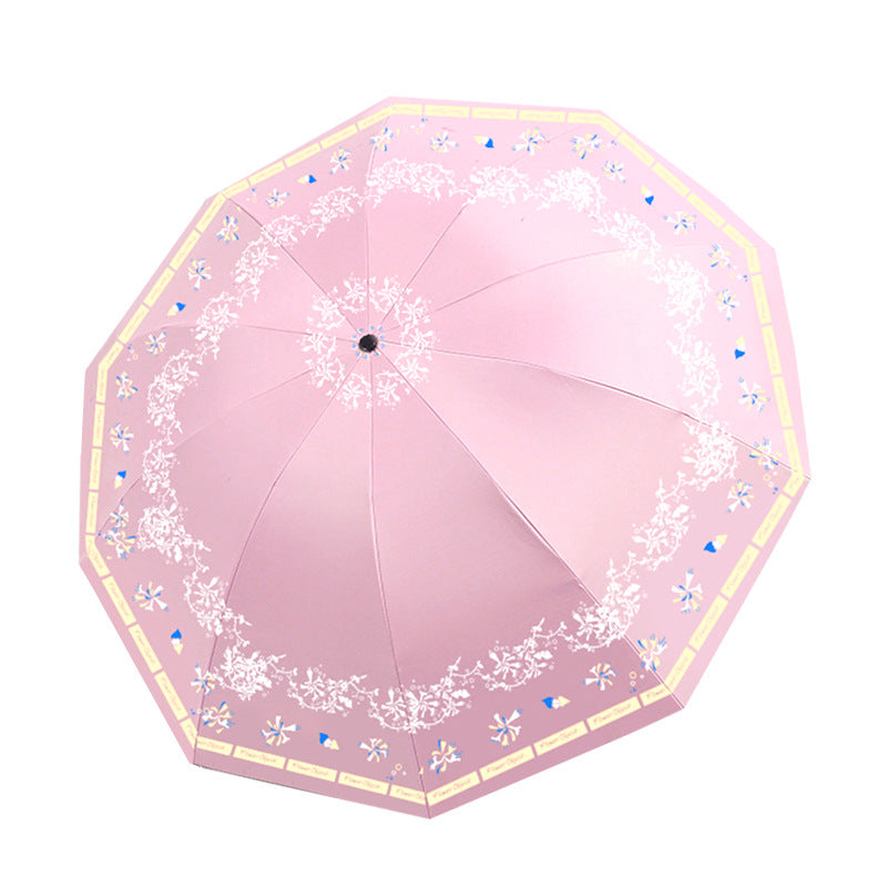 Kvinnens elegante sammenleggbare paraply med blomsterdesign Skanto