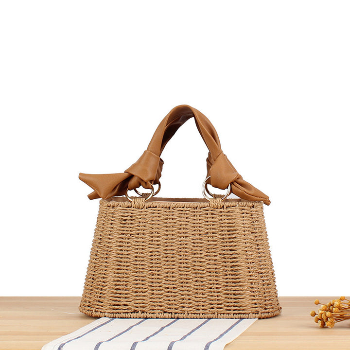 Basket bag with elegant fabric decoration Skanto