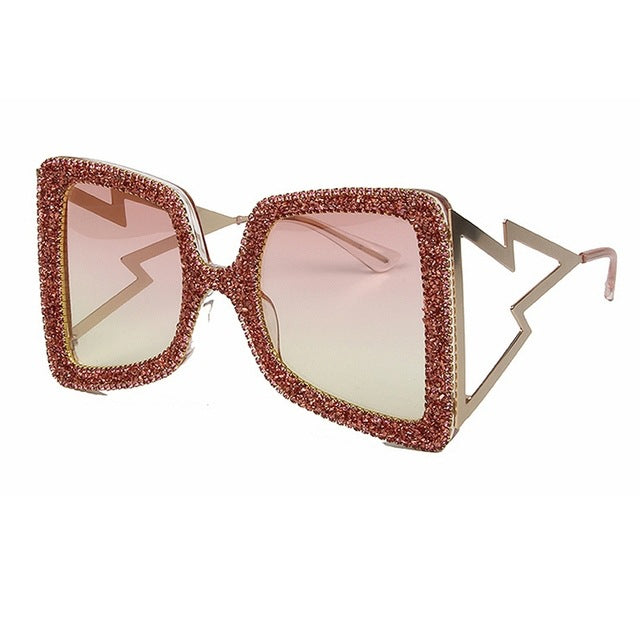 Dame overdimensjonert solbrille med glitrende krystallramme Skanto