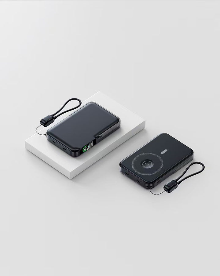Powerbank med integrert trådløs ladefunksjon og LCD-skjerm Skanto