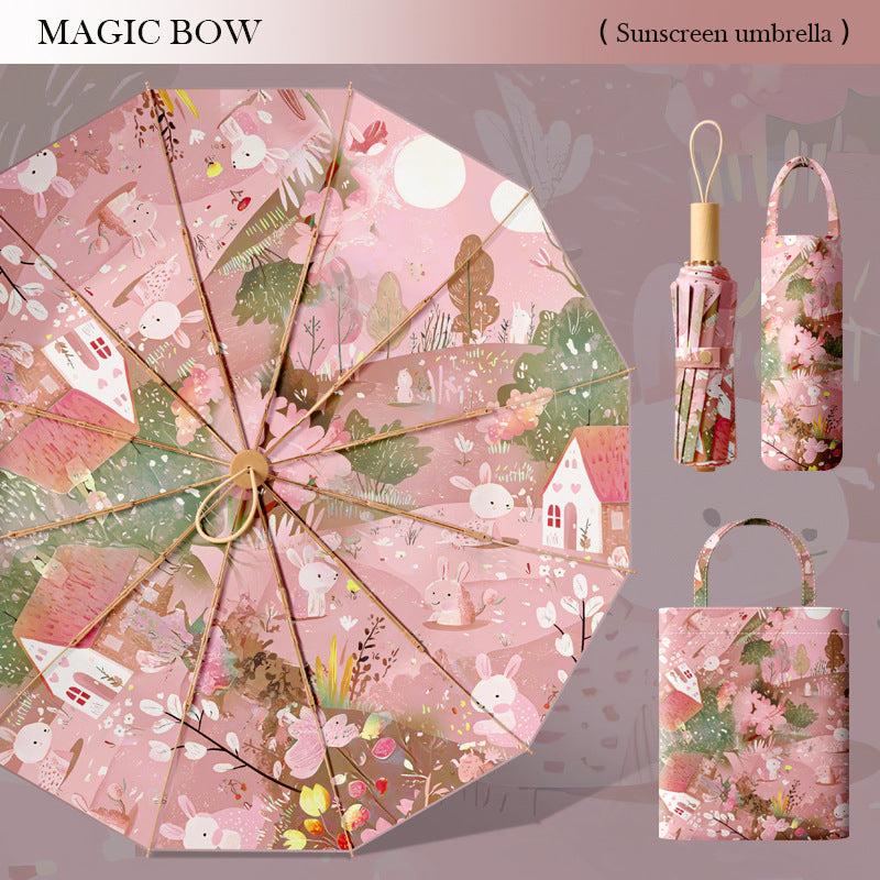 Dame solbeskyttelses paraply i floral design Skanto