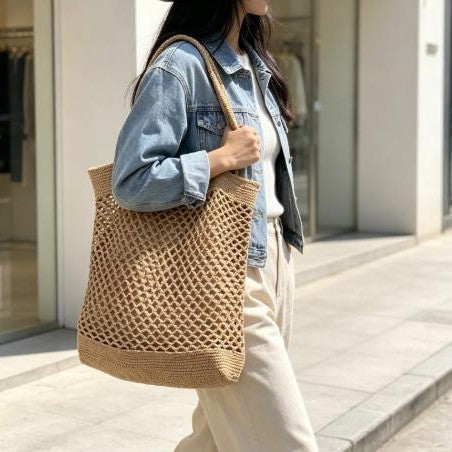 Makramee Tote Bag med Moderne Nettedesign Skanto