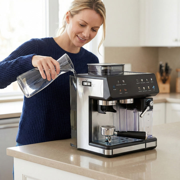 Espressomaskin med integrert kvern, automatisk temperaturkontroll og programmerbare kaffestyrker Skanto