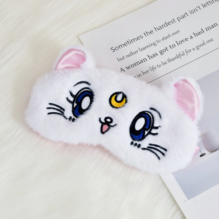 Damen nan fluffy sovemask med broderte kattemotiv og myke komfortører Skanto