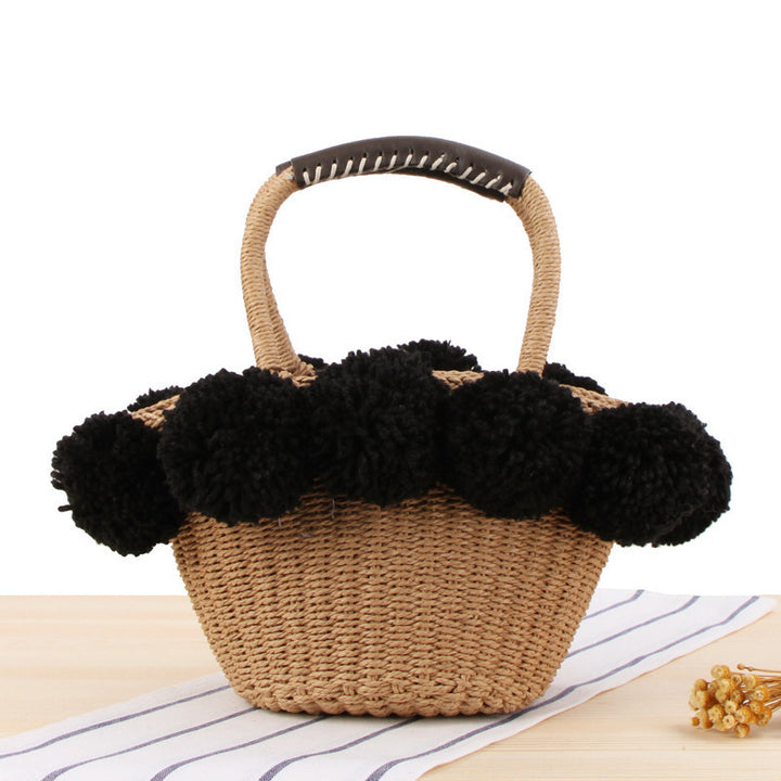Basket bag with pompom decorated top Skanto