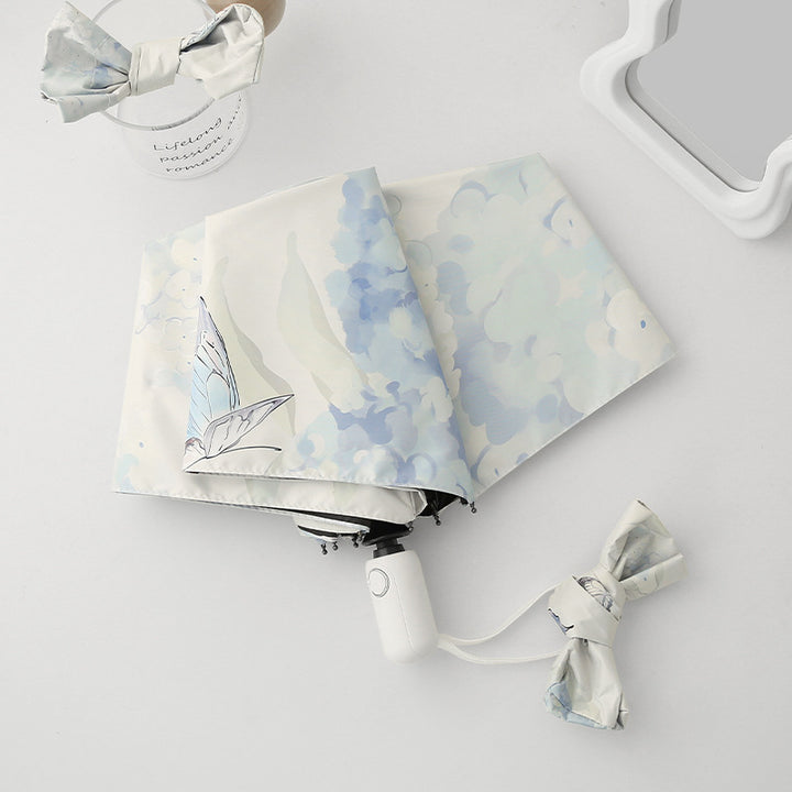 Damer Automatisk Folderegng paraply med kunstnerisk sommerfugl design Skanto