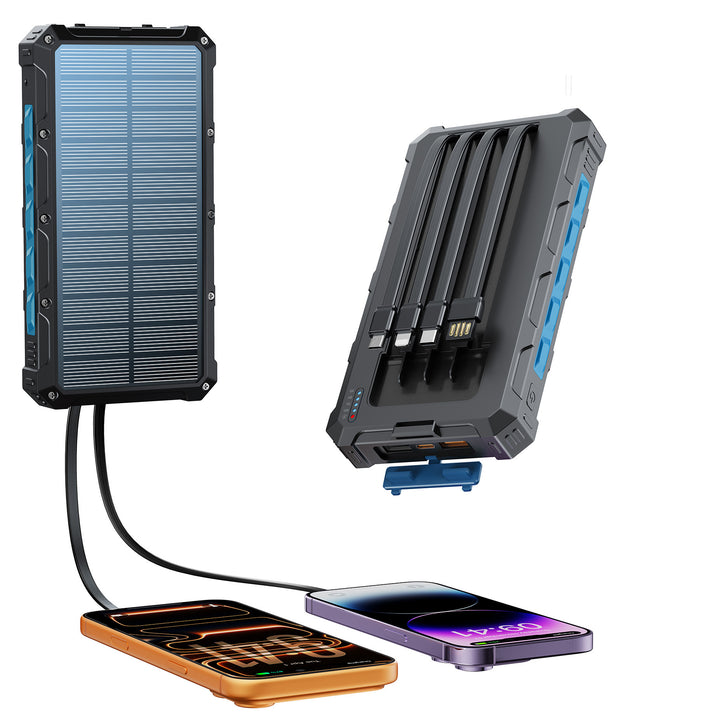 Solar Powerbank med multifunksjonelt tilkoblingssystem og hurtigladefunksjon Skanto