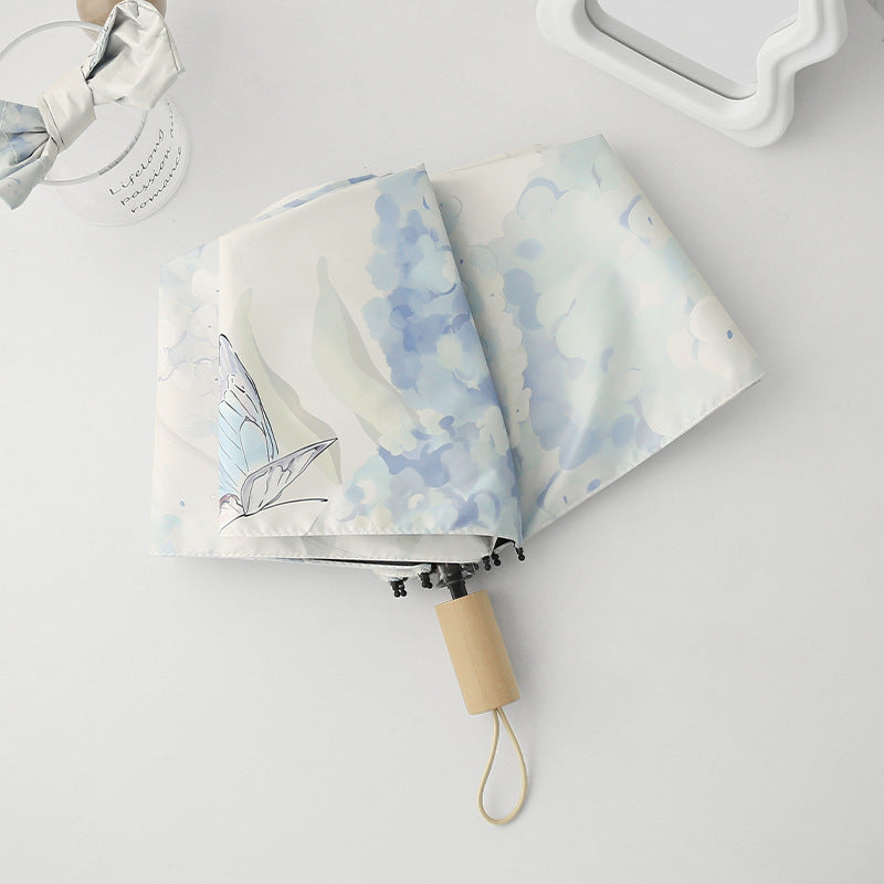 Damer Automatisk Folderegng paraply med kunstnerisk sommerfugl design Skanto