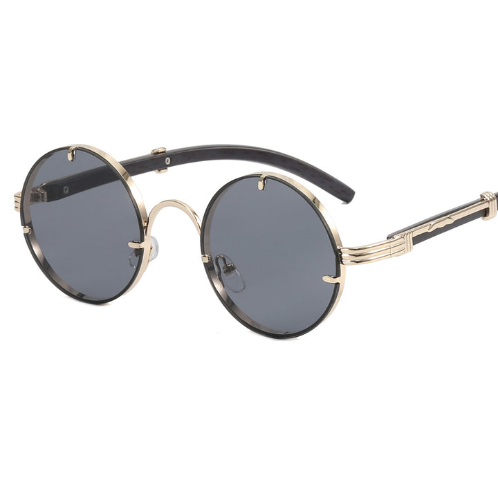 Dame rund solbrille med luksuriøs tre ramme og gull akenter Skanto