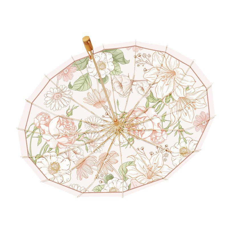 Damen elegant sammenleggbart paraply med blomsterdesign Skanto