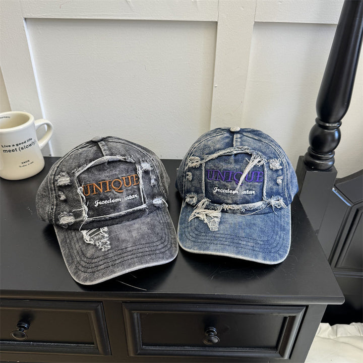 Men's Distressed Denim Grafisk Caps Skanto