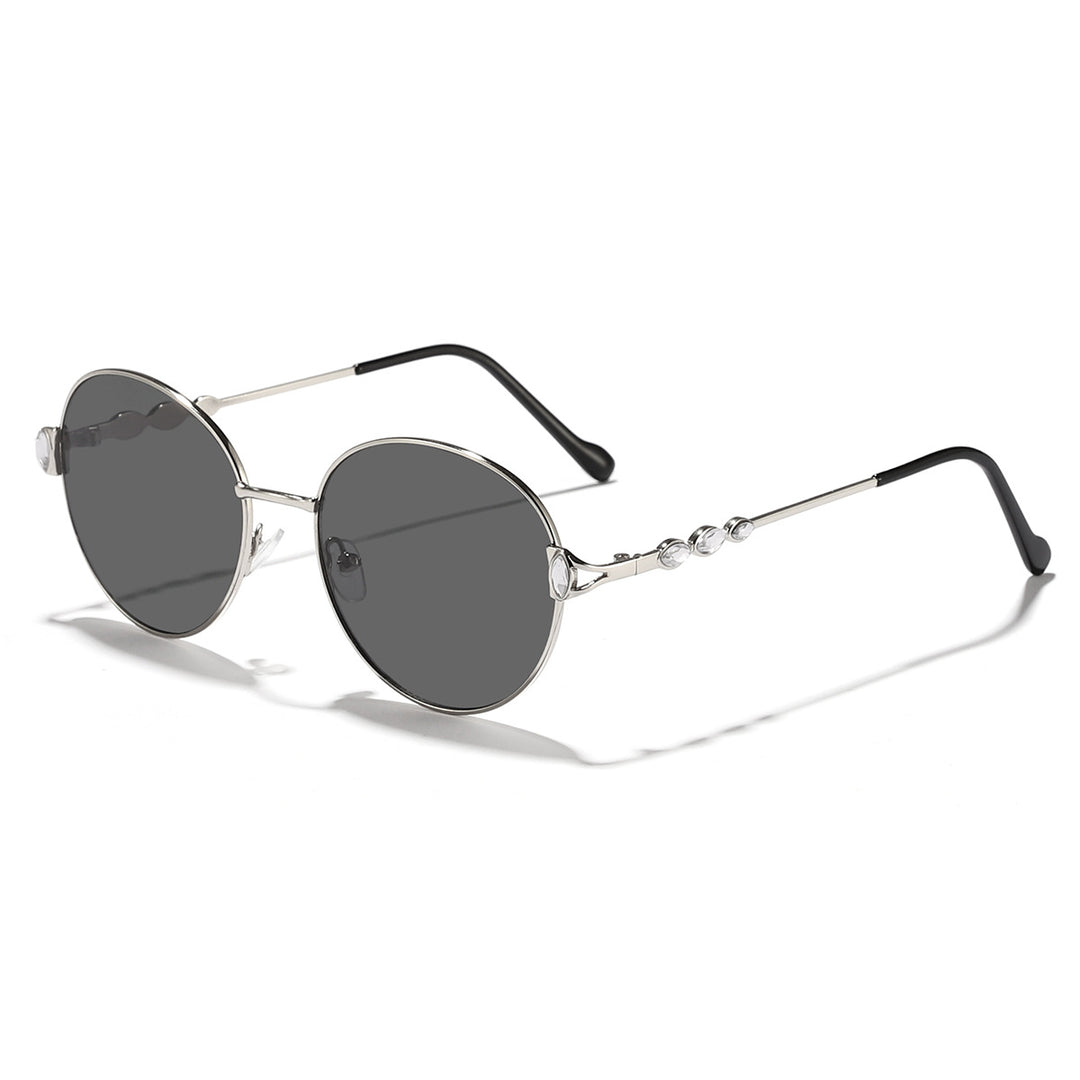 Dame rund solbrille med elegant metallramme og speilvendte glass Skanto