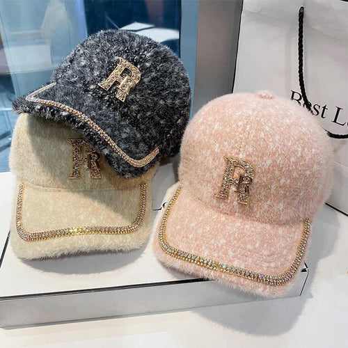 Kvinnens luksuriøse fleece dekorert baseball cap Skanto