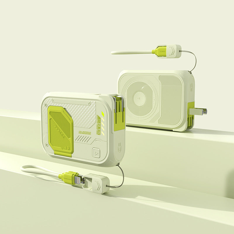 Robust powerbank med hurtigladefunksjon og integrert ladekabel Skanto