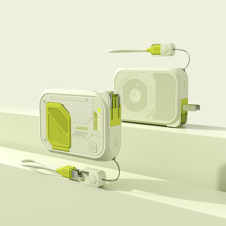 Robust powerbank med hurtigladefunksjon og integrert ladekabel Skanto