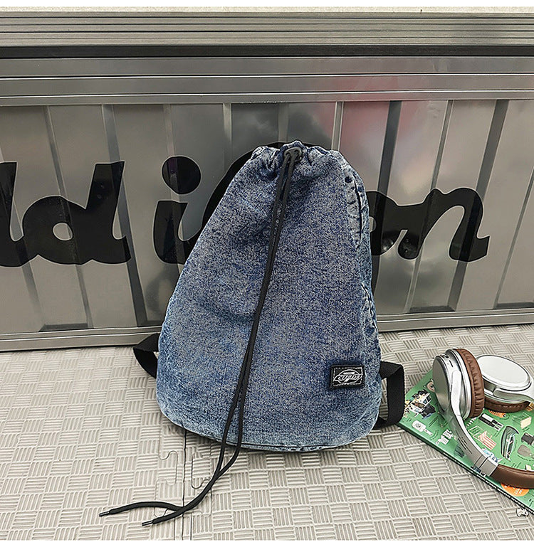 Casual Drawstring Denim Skole Ryggsekk